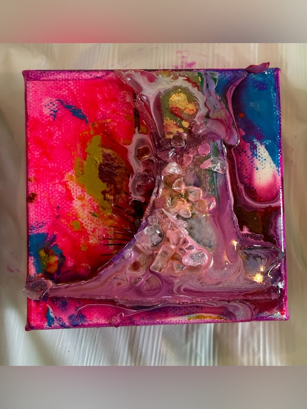 Small Vibrant Pink Abstract Resin Wall Art 4x4 inches